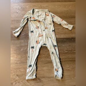 Kyte BABY Dew Surf- Surf and Palm Tree zippered Romper - Cream and Black